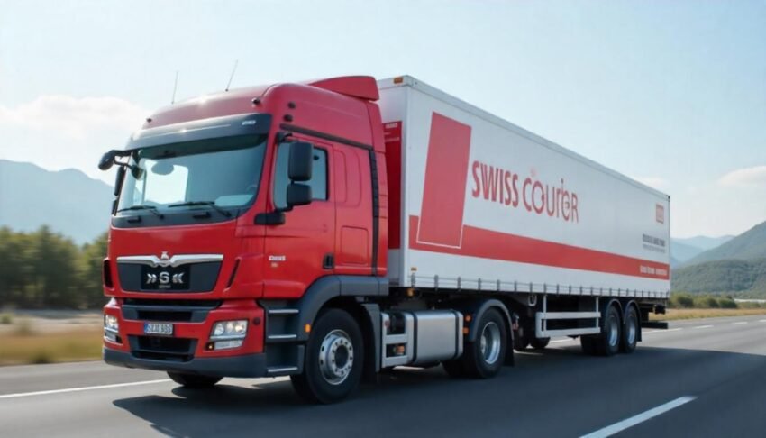 SWISS Courier official tracking page screenshot showing AWB number entry